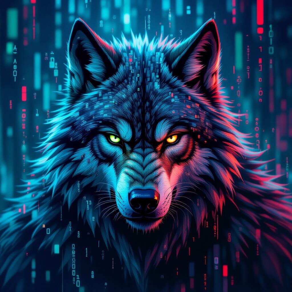 Glitch Art Werewolf Portrait in Hyperrealistic Style