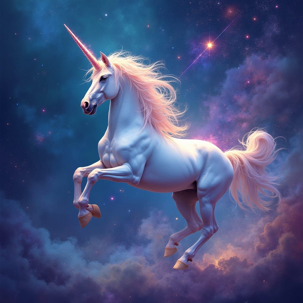 Majestic Unicorn in Cosmic Nebula Holographic Art