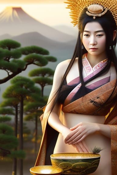 Goddess Toyouke-Ōmikami with Rice, Digital Painting