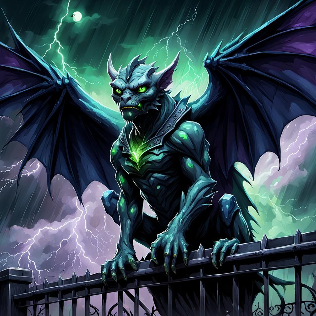 Gargoyle in Storm, Digital Art Style