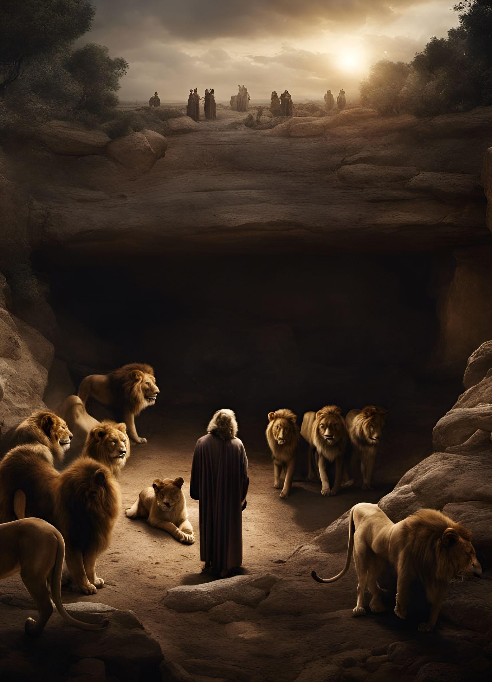 Daniel in the Lions' Den: Photorealistic Digital Art