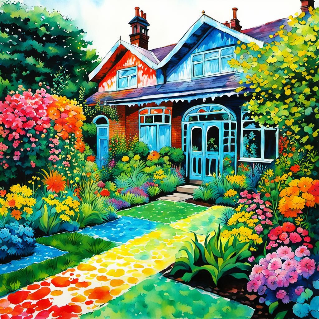 Psychedelic Victorian Garden in Tie-Dye Style
