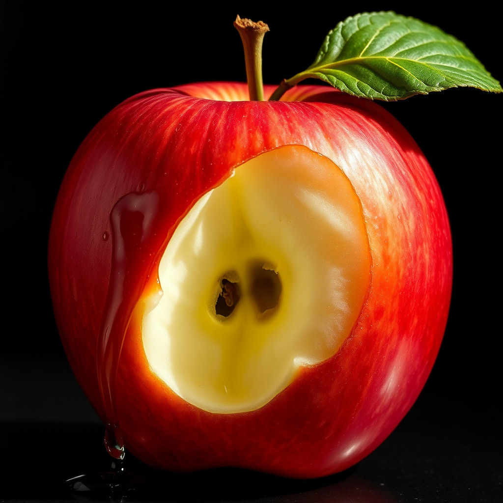 Hyperrealistic Apple with Bite and Flowing Juice
