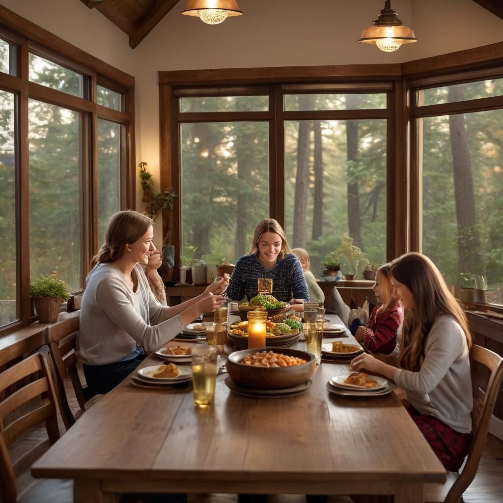 Cozy Family Meal in a Warm Bungalow Interior