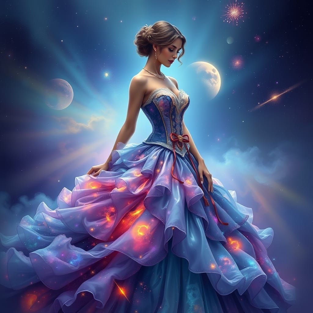 Ethereal Princess in Cosmic Ball Gown