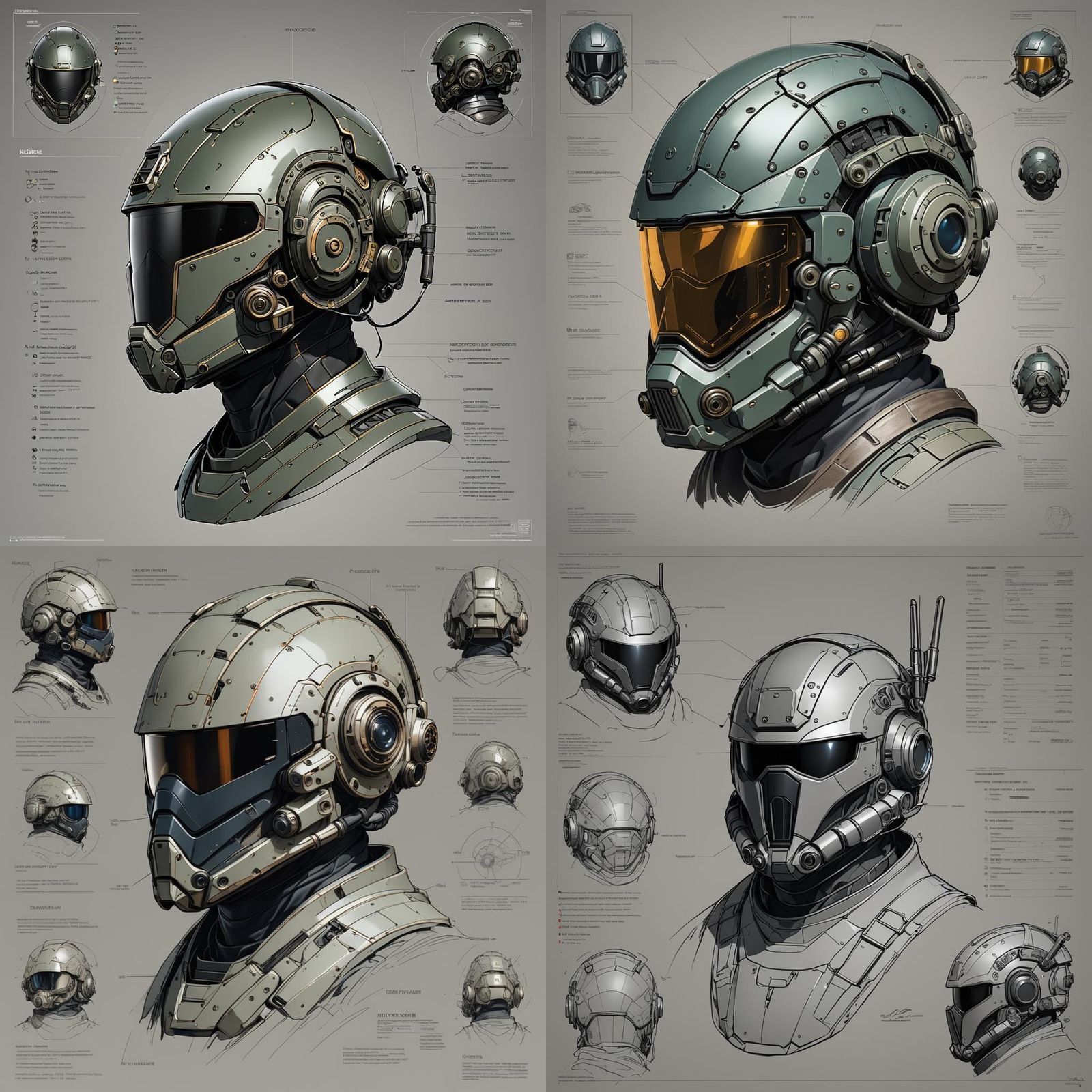 Tactical Fencing Helmet Schematic in Detailed Matte Style