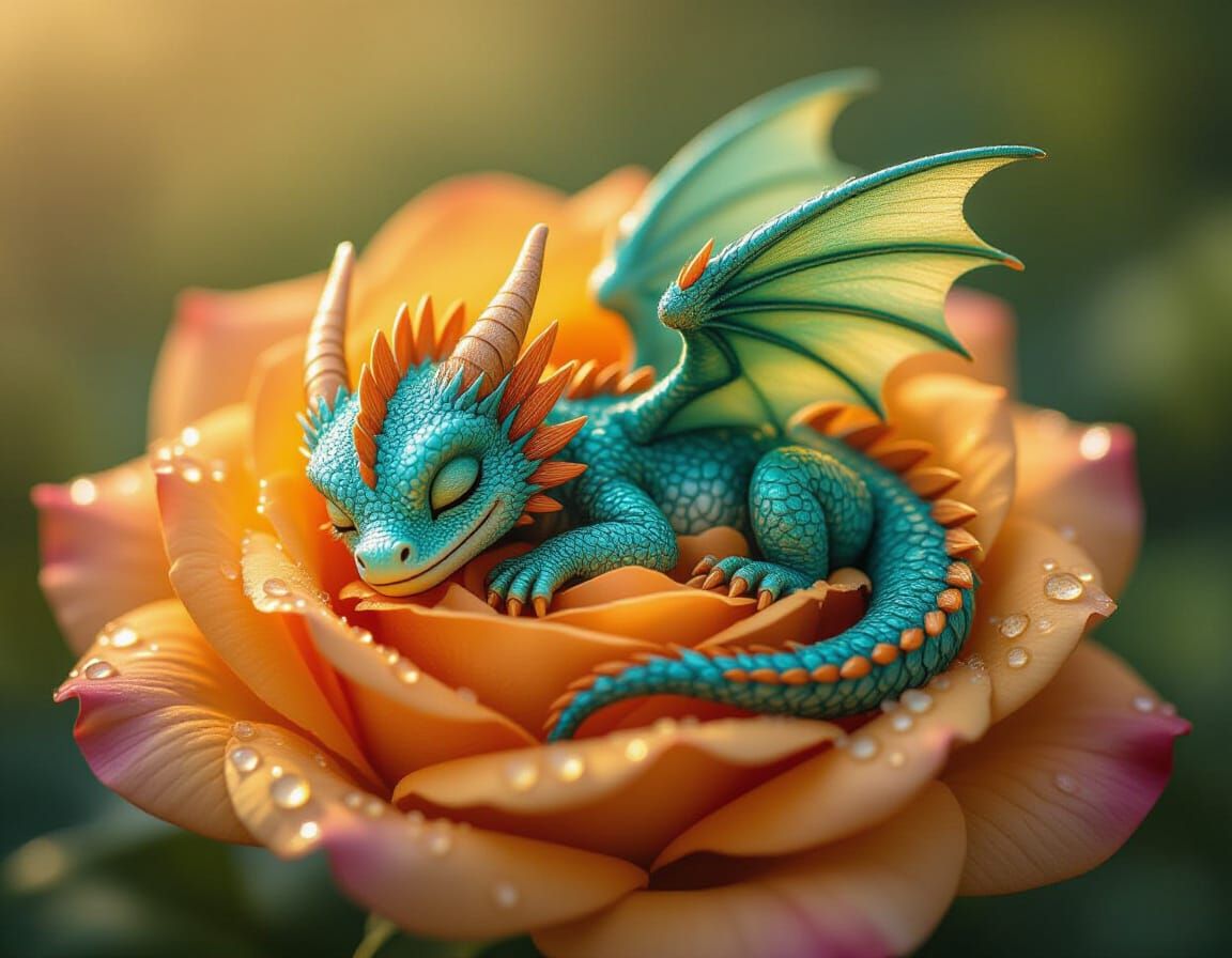Tiny Dragon Sleeps in Rose, Macro Photography