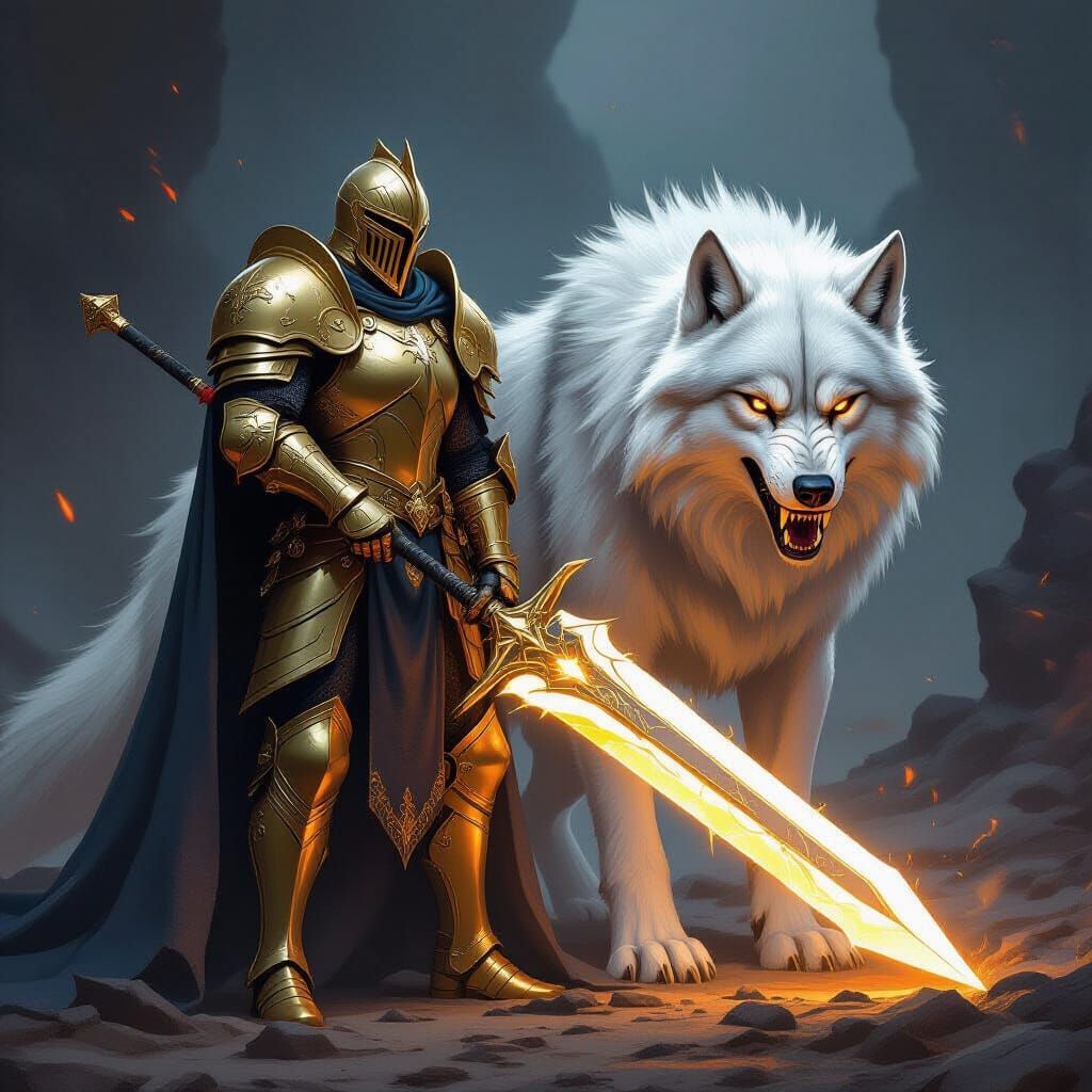 Heavenly Knight and Dire Wolf on Grim Battlefield