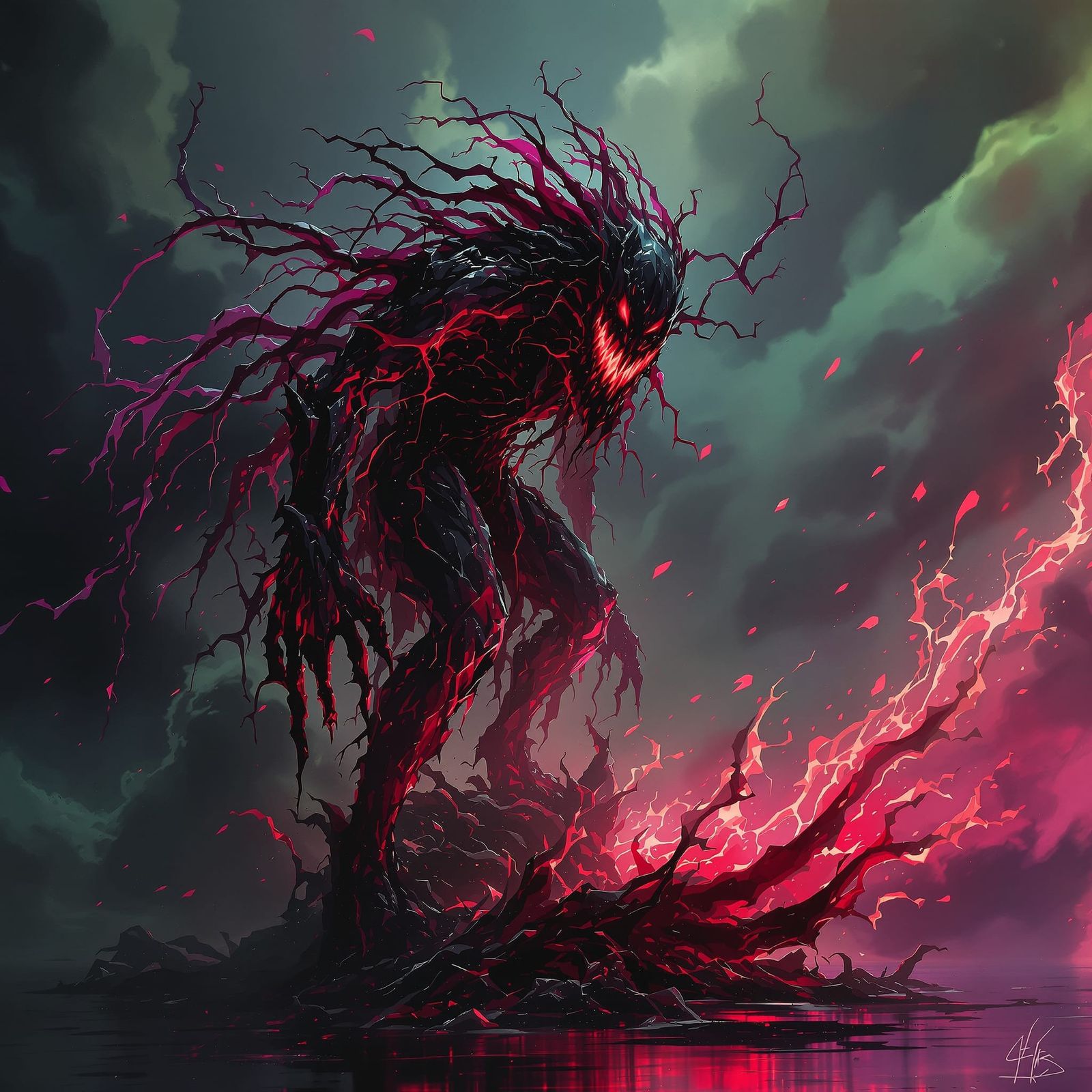 Grimdark Landscape Formed from Flowing Liquid