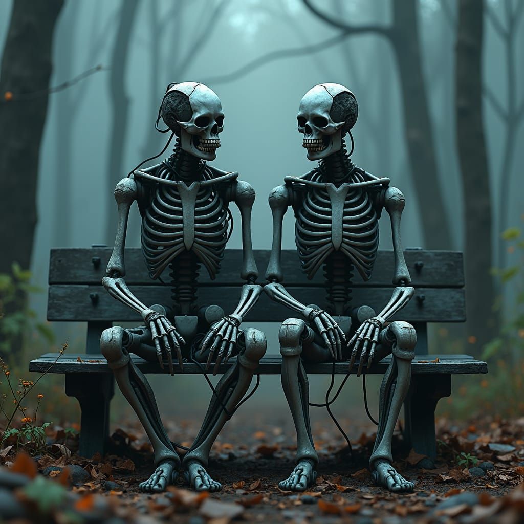 Skeletal Figures in Misty Forest: Digital Matte Painting