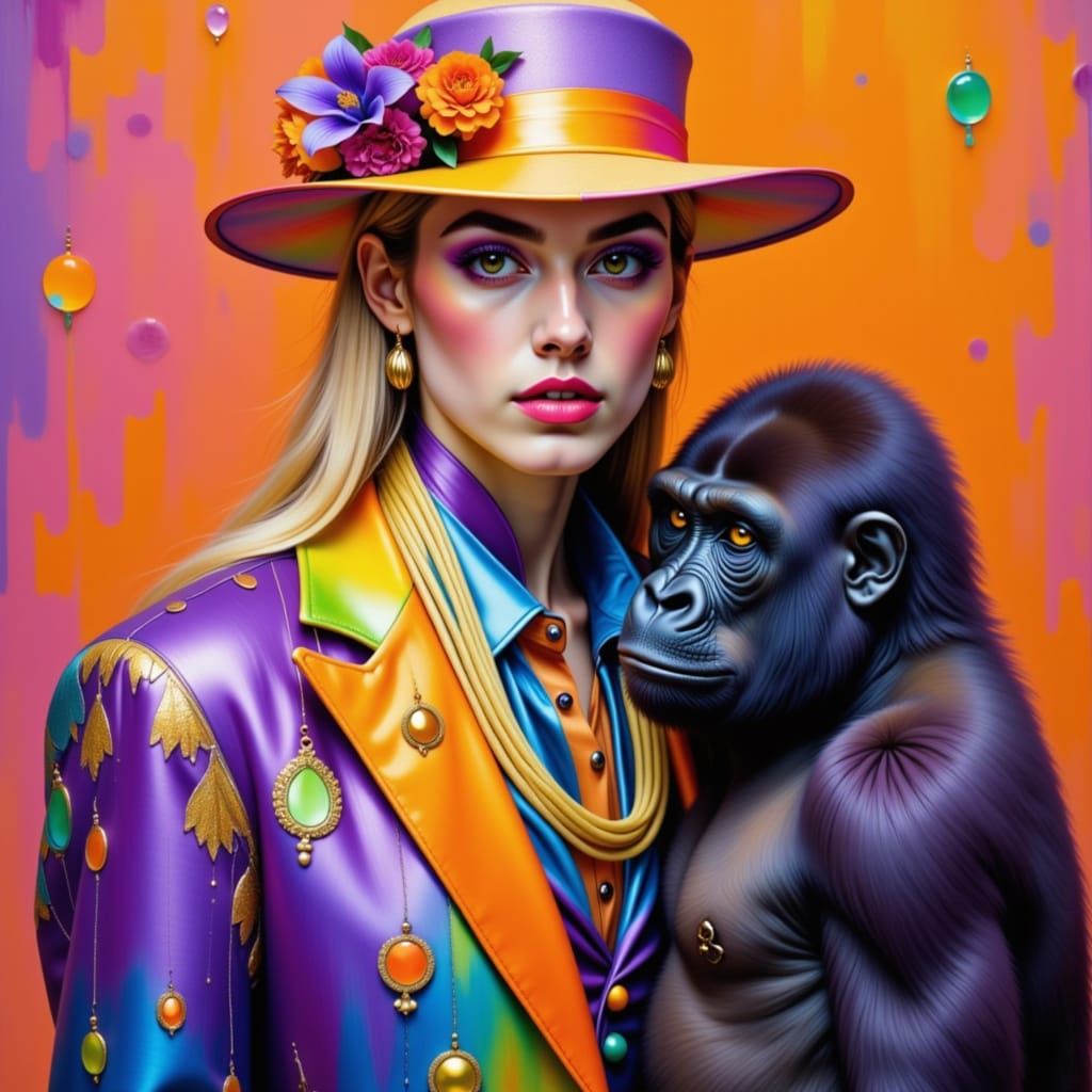 Man in Costume with Gorilla, Vapor Impressionism