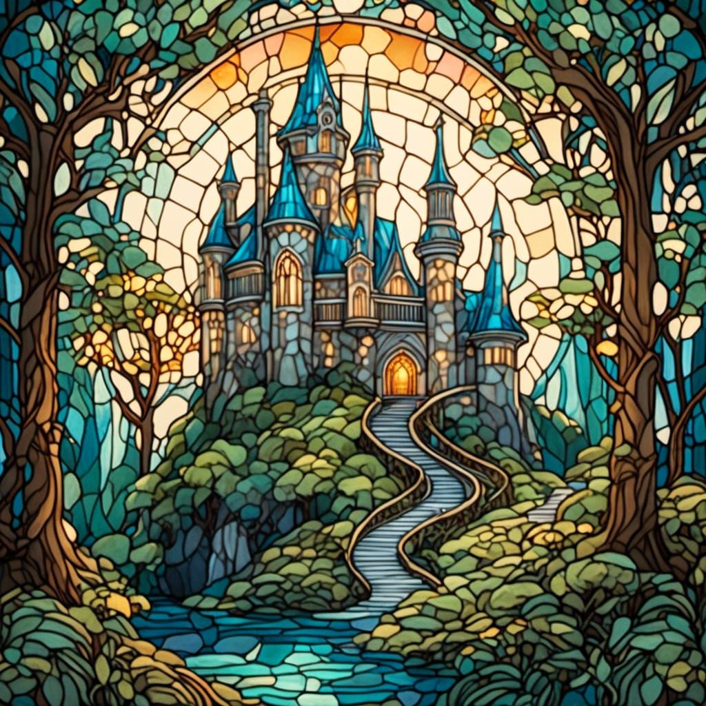Glowy Stained Glass Castle with Clean Lines