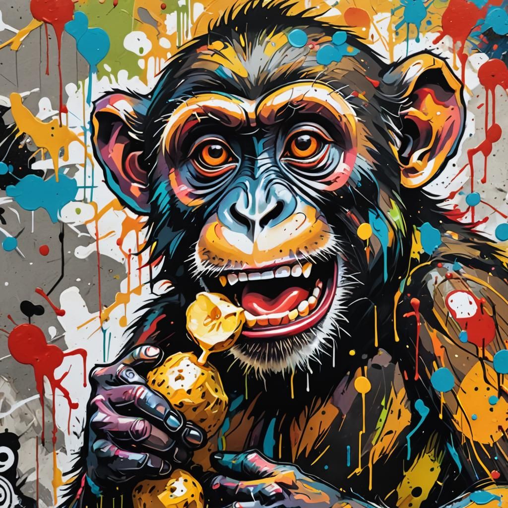 Mischievous Monkey Street Art in Comic Book Style
