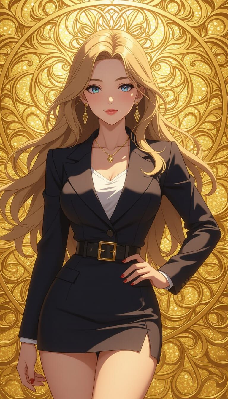Blonde Woman Posing in Detailed 3D Anime Style