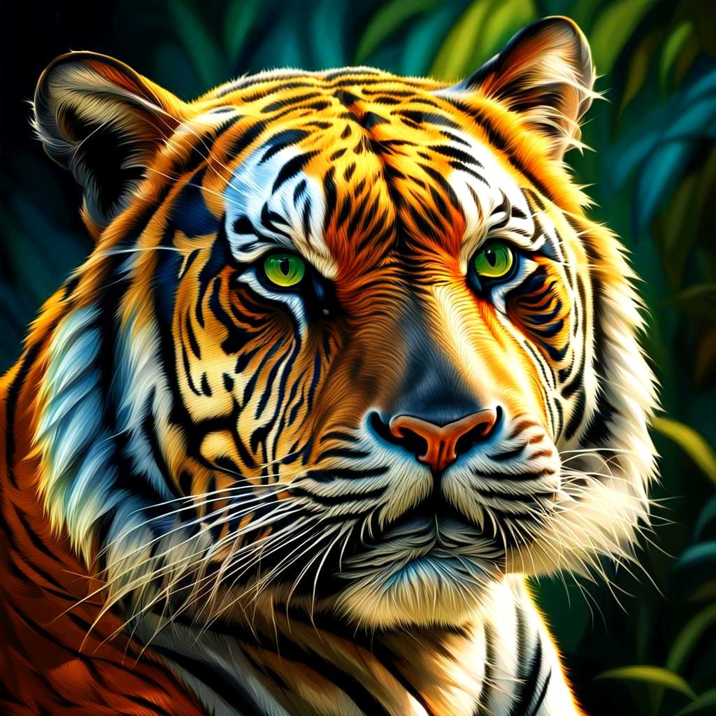 Hyperrealistic Tiger Face in Colorful Splash Art