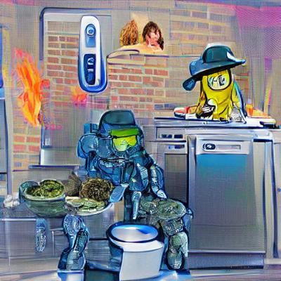 Humorous Scene with Pop Culture Characters