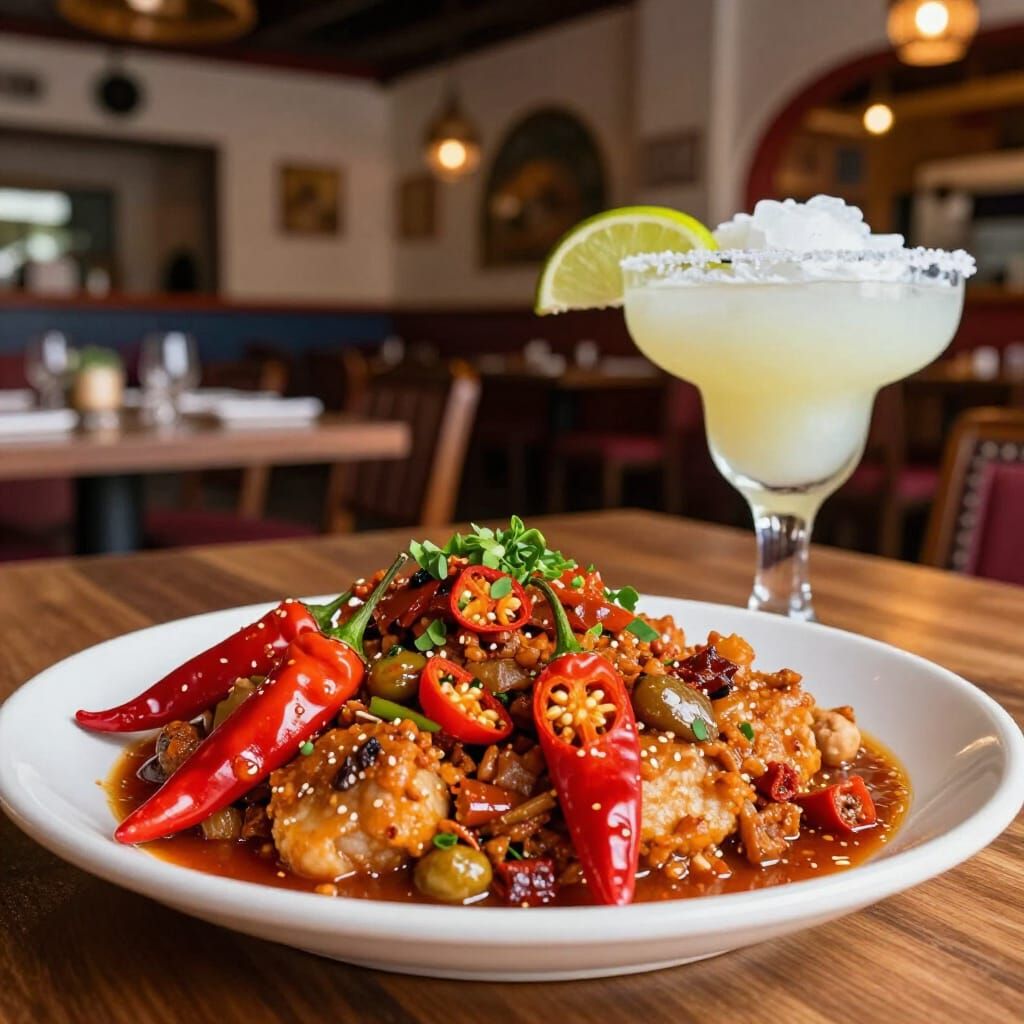 Spicy Mexican Food and Frozen Margarita in Photorealistic St...