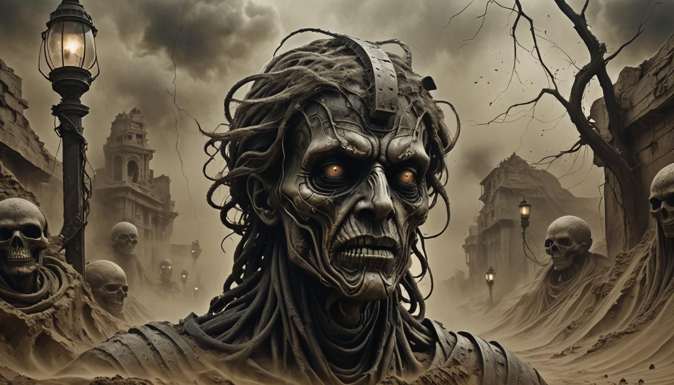 Eerie Dystopian Surrealism: Distorted Face in Torment