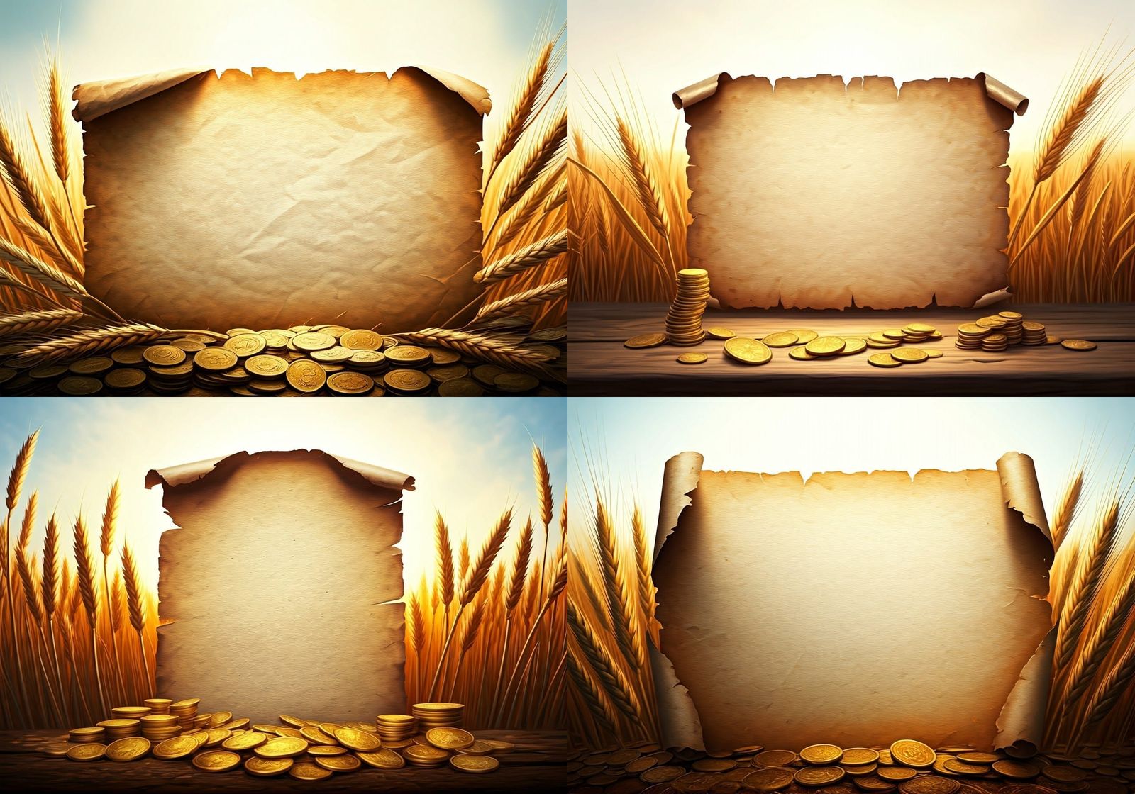 A Rectangle of Parchment Surrounded by Golden Wheat and Coin...