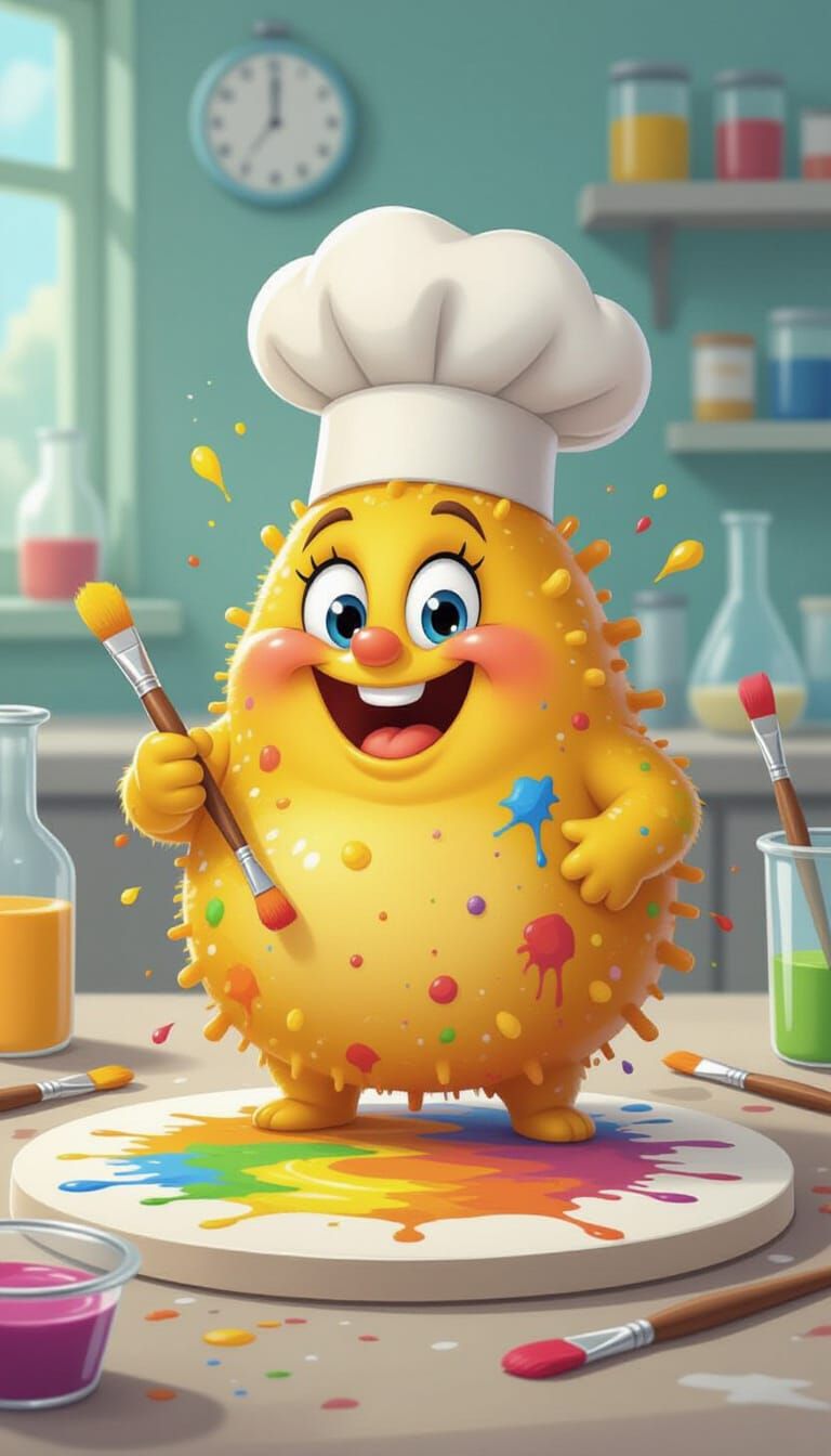 Rotund Bacterium Chef Paints Masterpiece in Lab