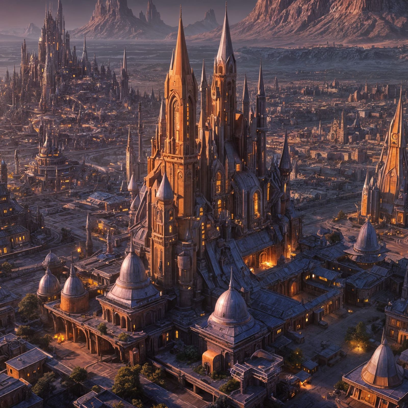 Retrofuturistic Village Castle in Hyperdetailed 8K