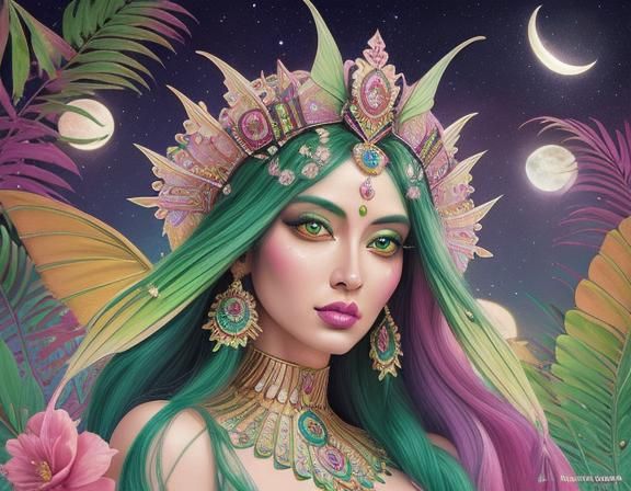 Moth Goddess in Candy Art Style Under Moonlight