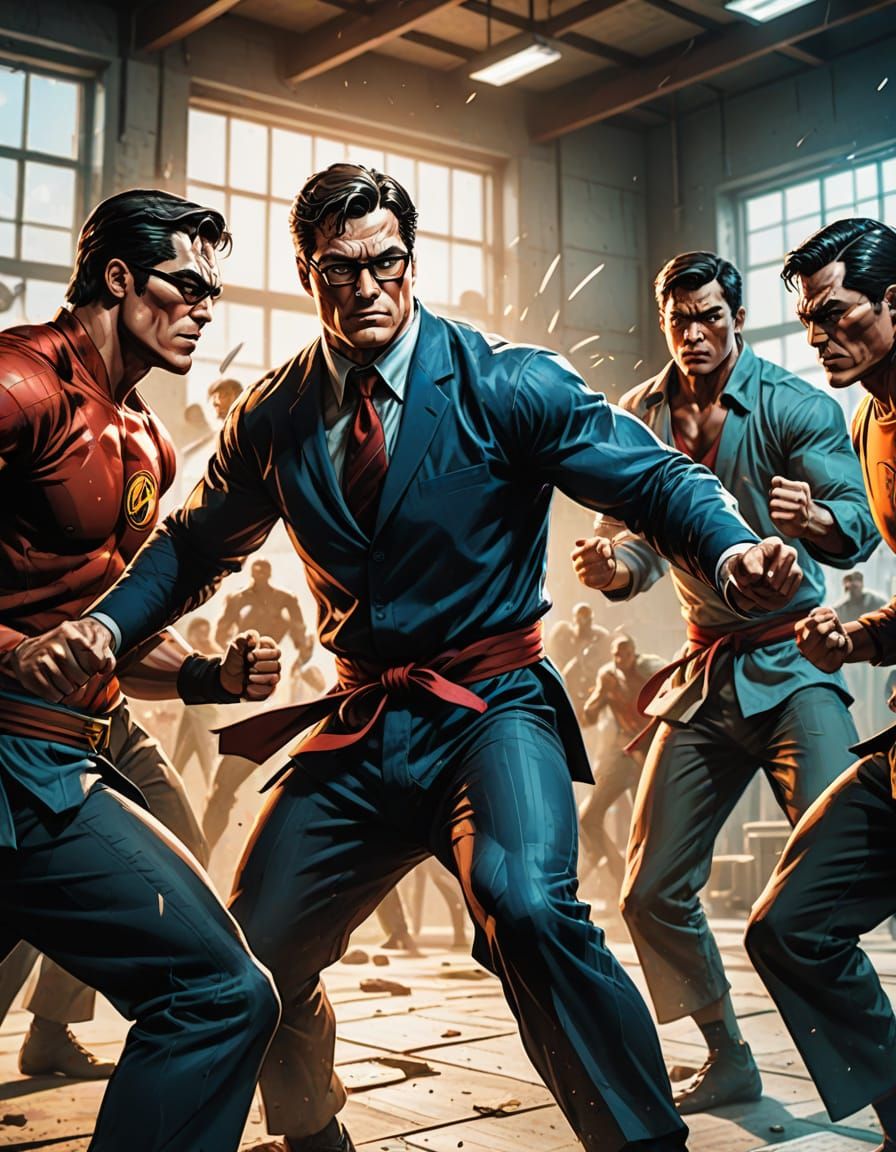Clark Kent Martial Arts Training in Comic Book Style