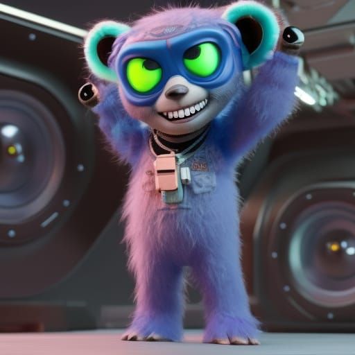 Pixar-Style Cyborg Bear Rapping to Music