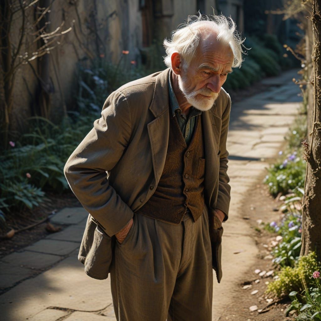 Elderly Man Surprised by Youthful Shadow