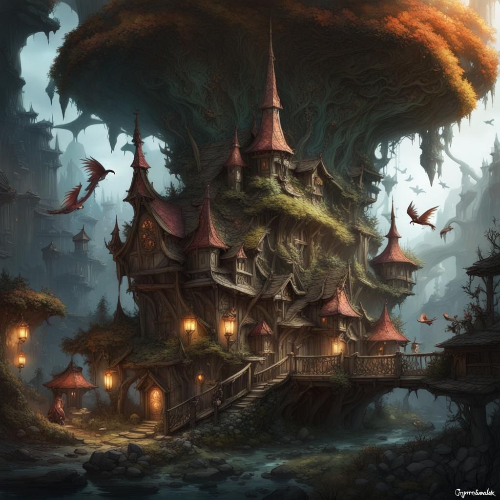 Fairy Village Underdark: Dark Fantasy Concept Art