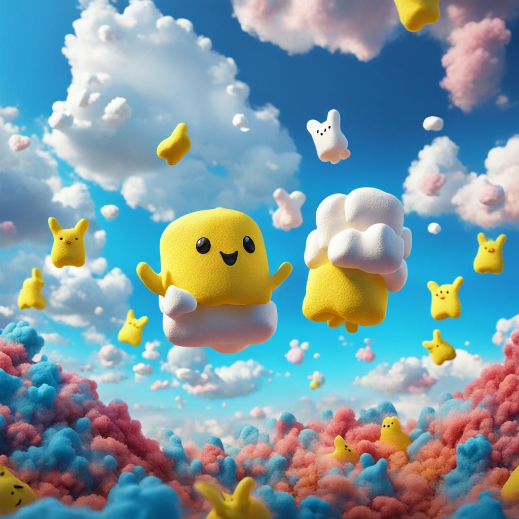 Marshmallow Peeps on Clouds: Fantasy Concept Art