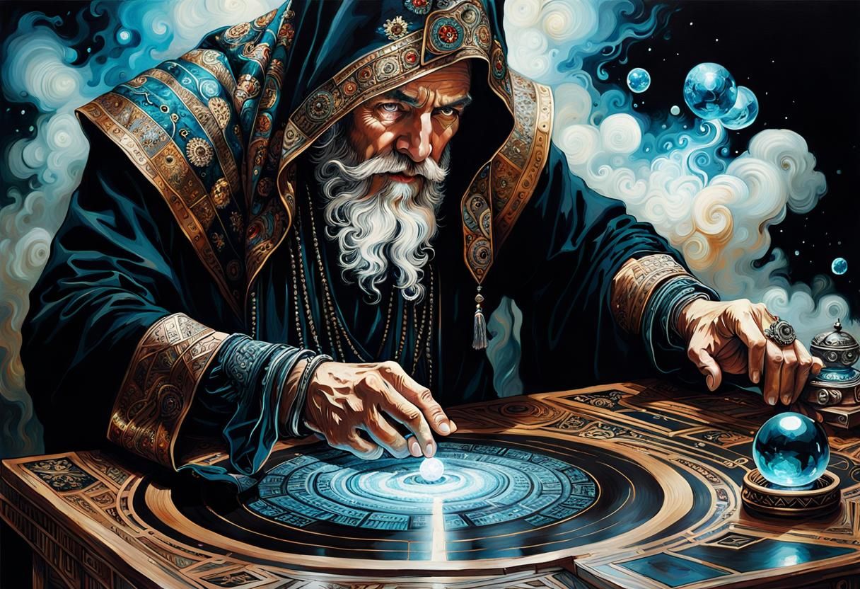 Intricate Sorcerer Amidst Magical Artifacts in Unreal Engine