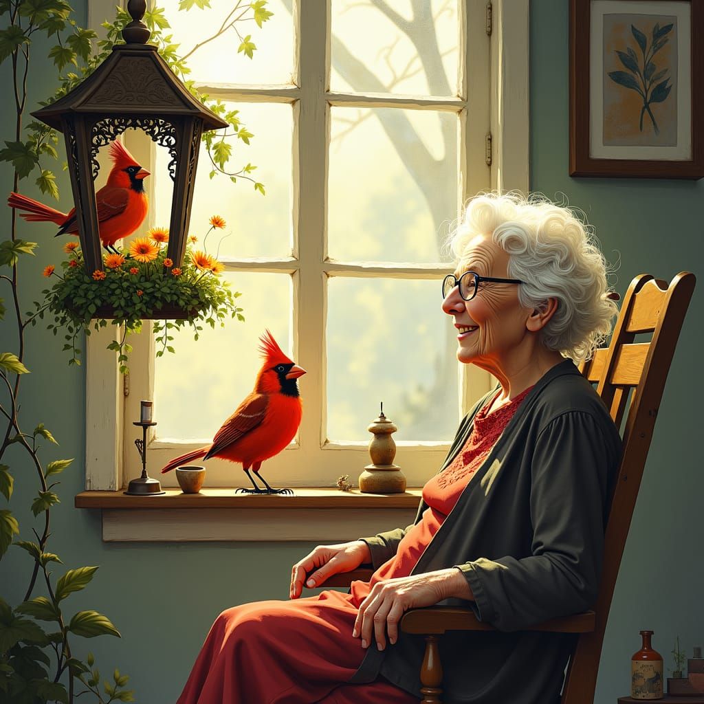 Cardinal, Bird Feeder, and Remembrance Watercolor