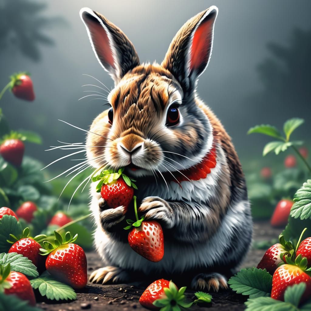 Cute Rabbit Eating Strawberry: Vector Graphic
