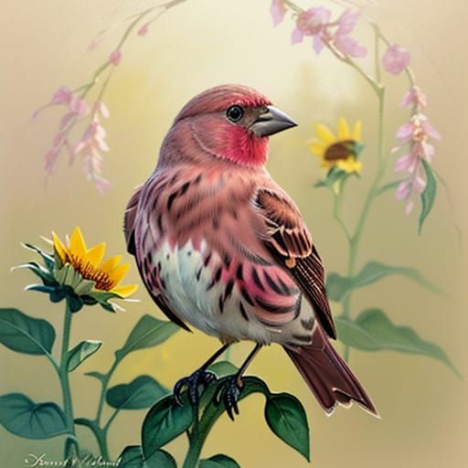 Serene Rosefinch Amidst Golden Sunflower