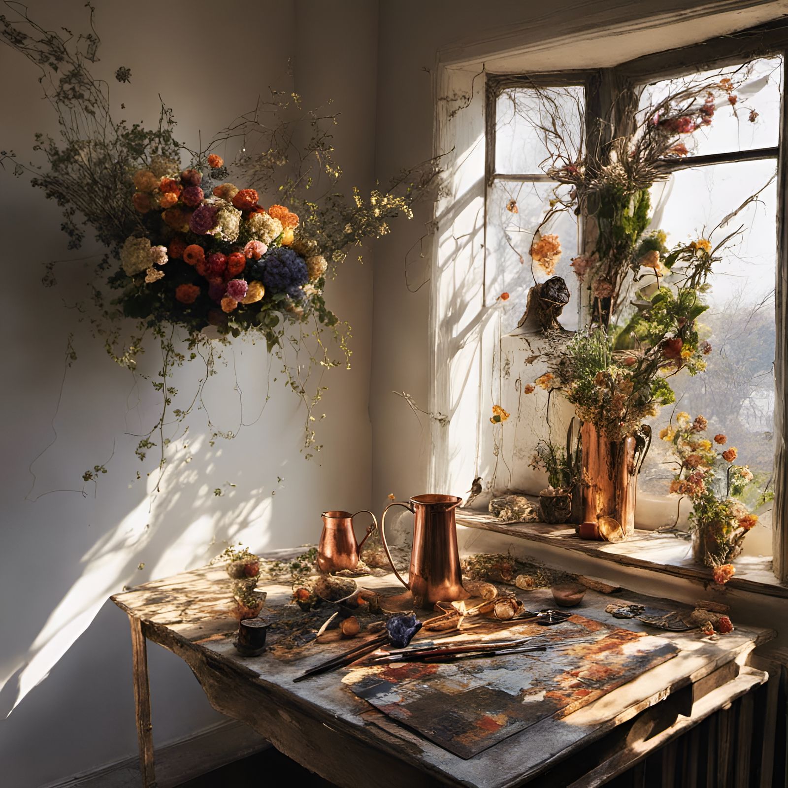 Radiant Flowers by Window: Hyperrealist Painting