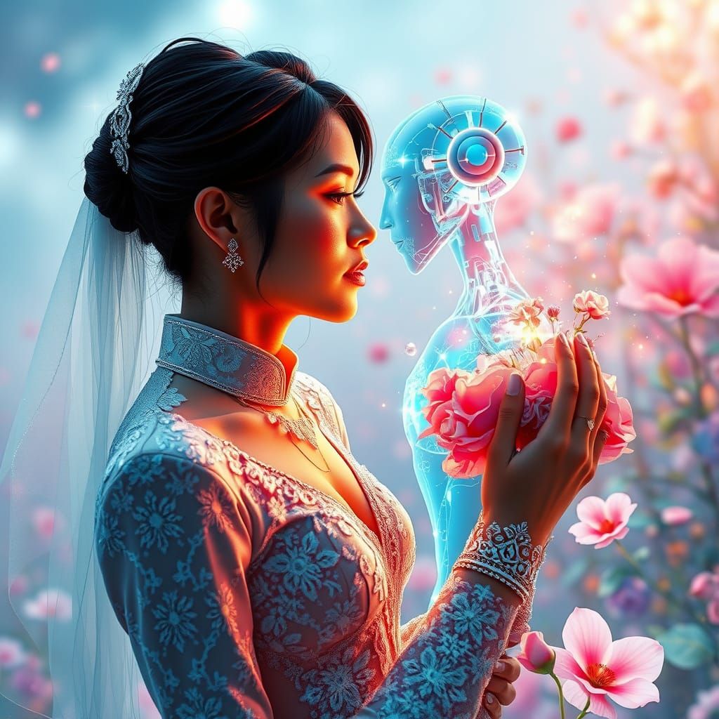 Human and AI Unite in Futuristic Wedding, Blending Nature an...