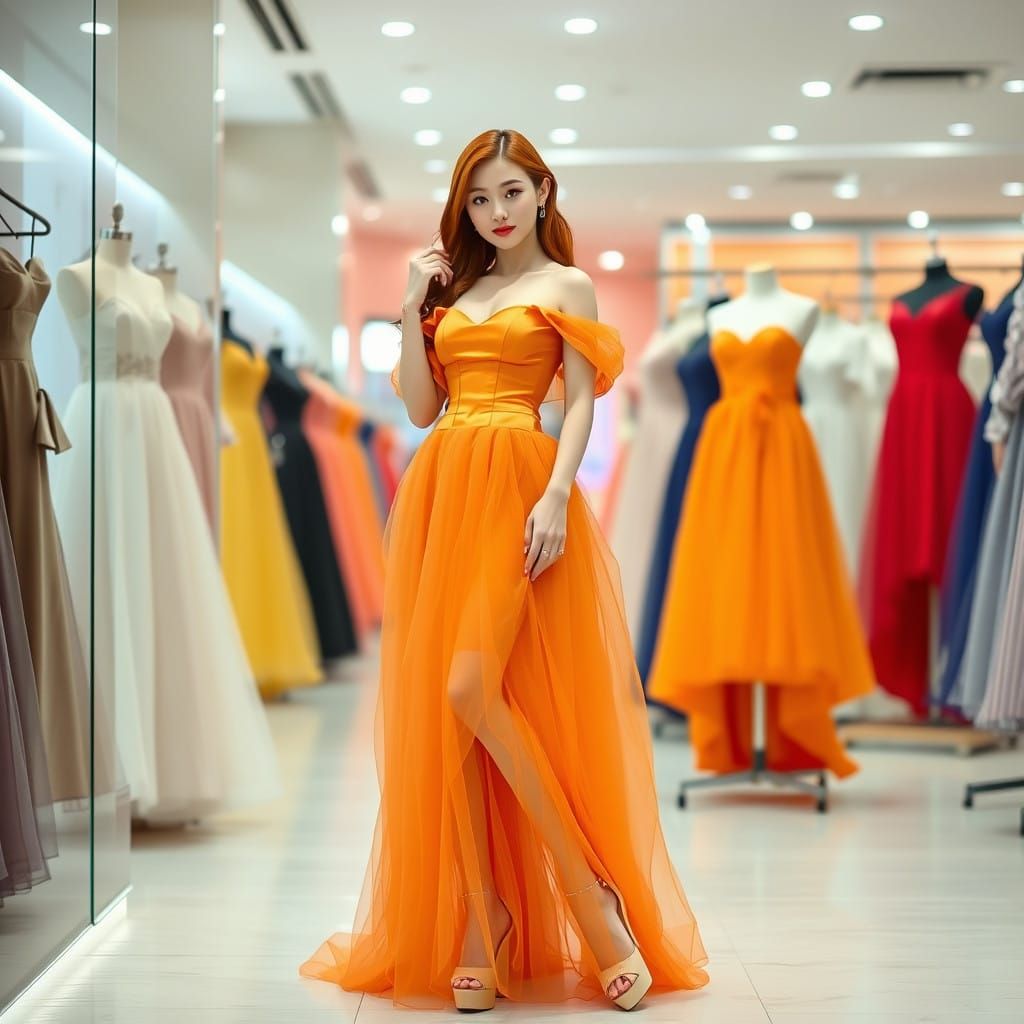 Orange Dream Dress in the dress shop