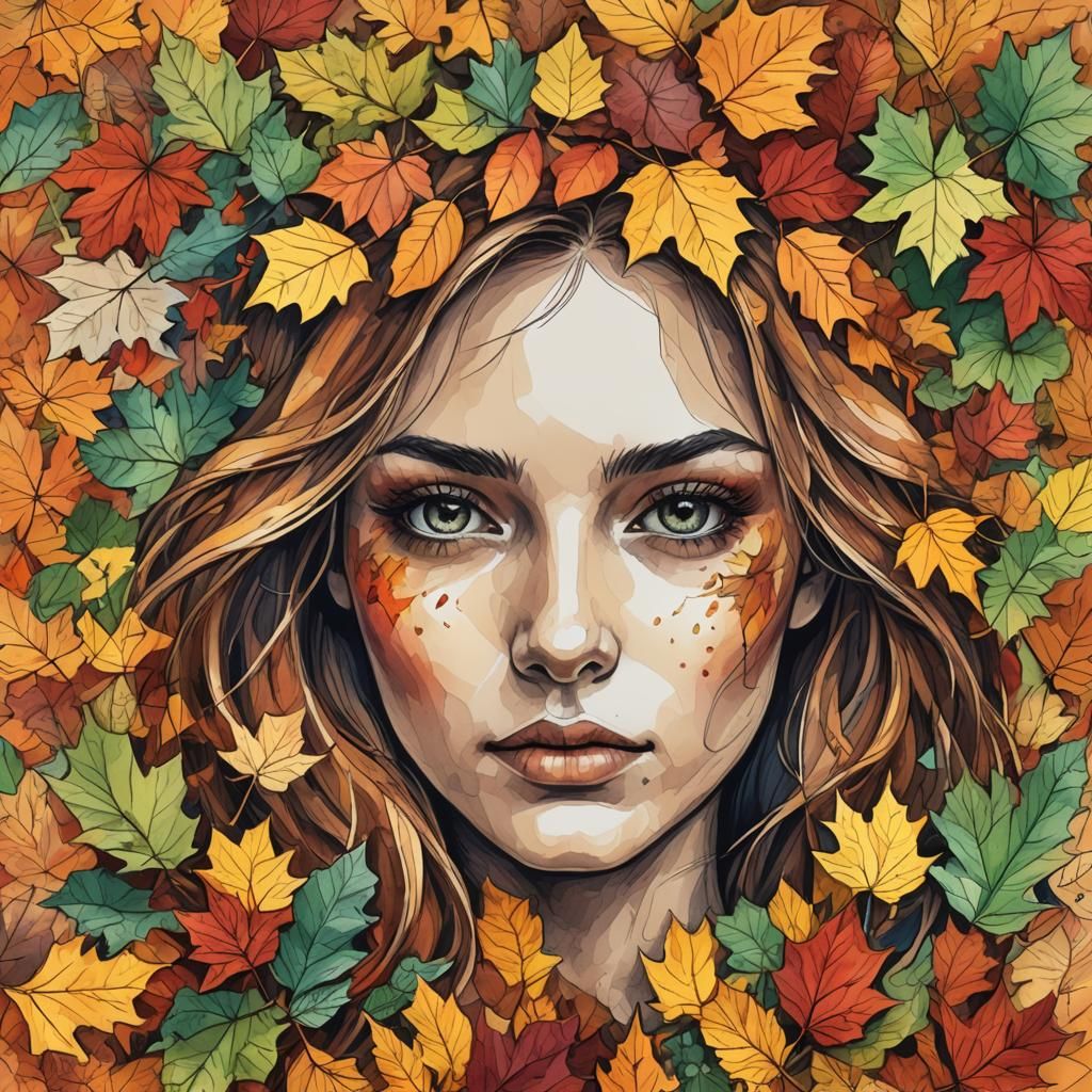 Autumn Face in Rich Color Sketch