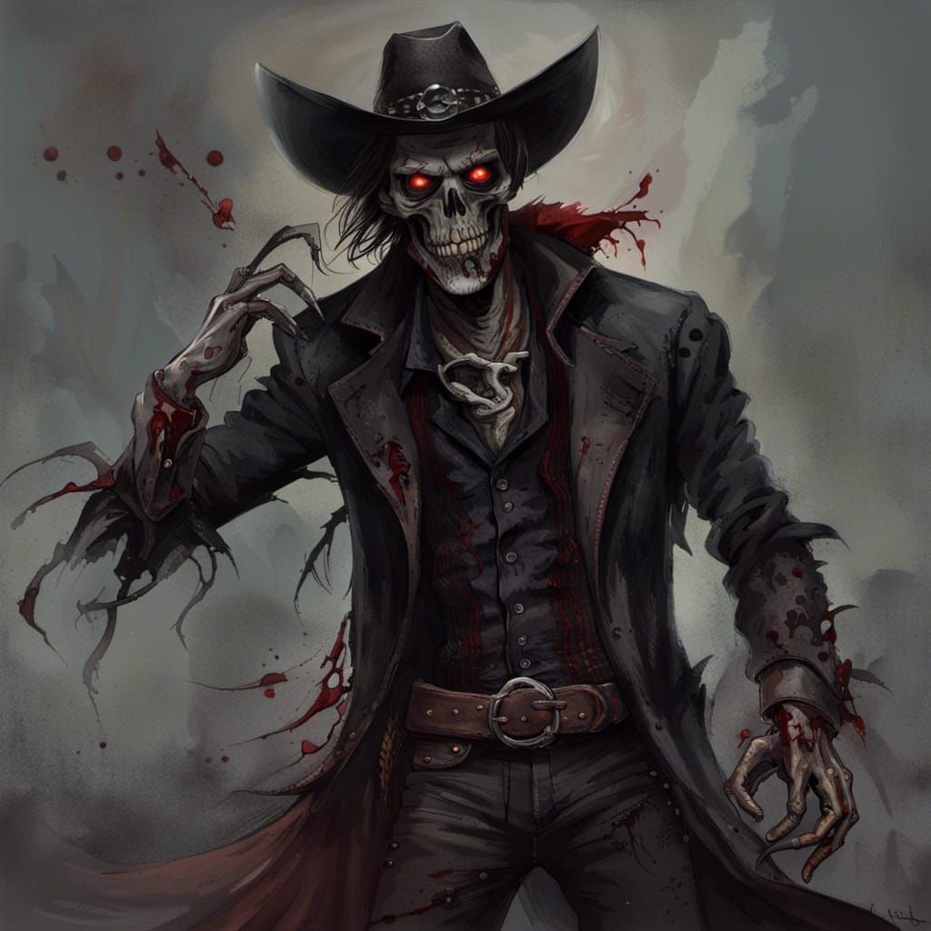 Undead Cowboy Emerges from Shadowy Desert