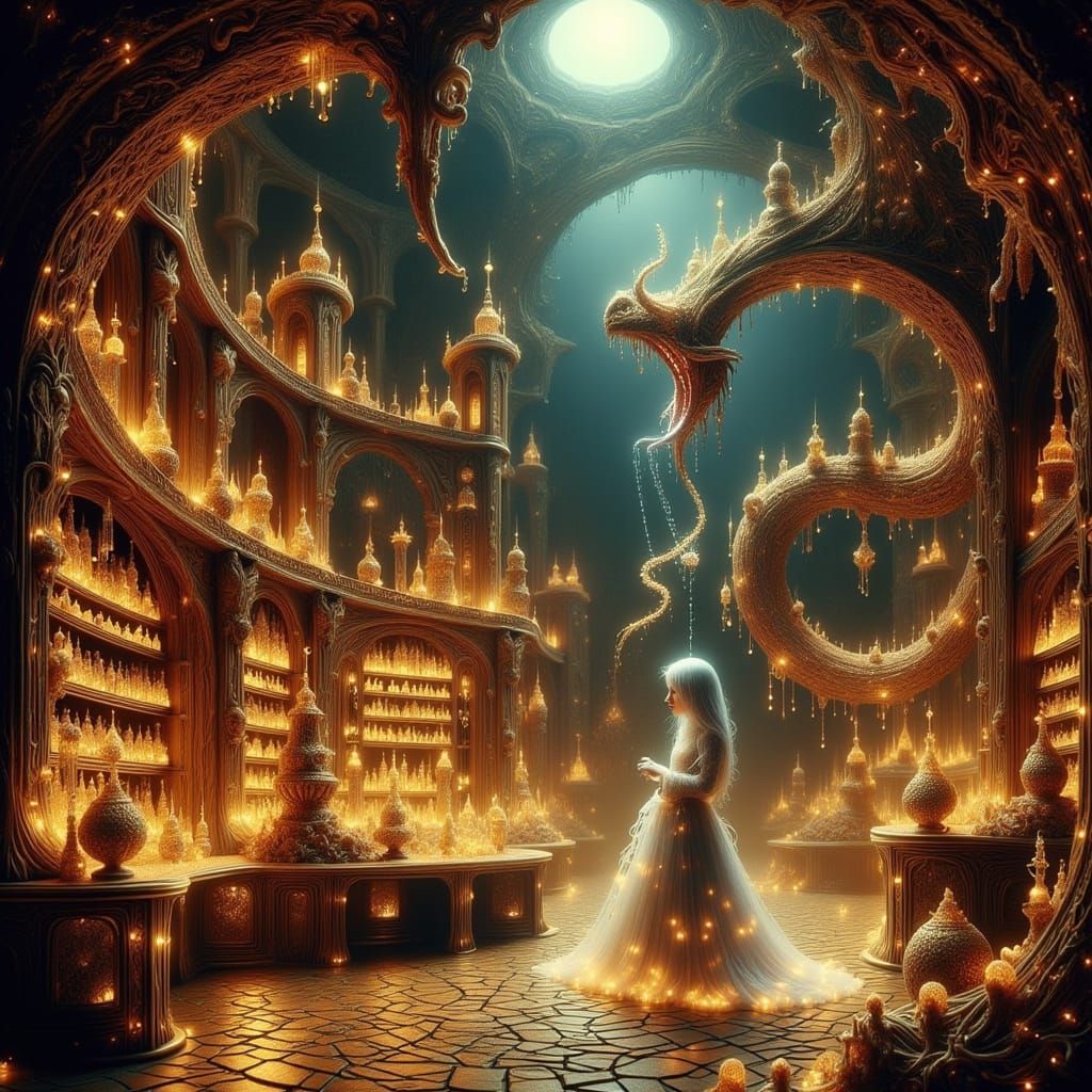 Dragon Hoard Confectionery in Dark Fantasy Art Nouveau