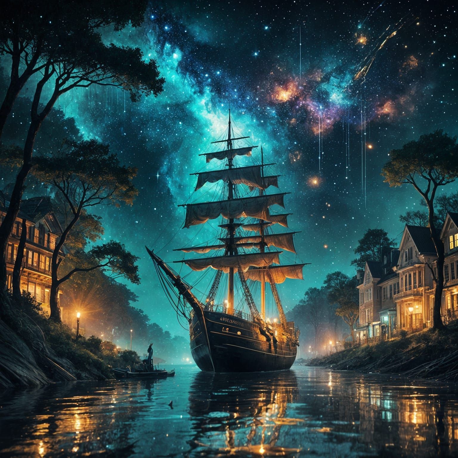 Surreal Galaxy Tiger Head Silhouette in Double Exposure