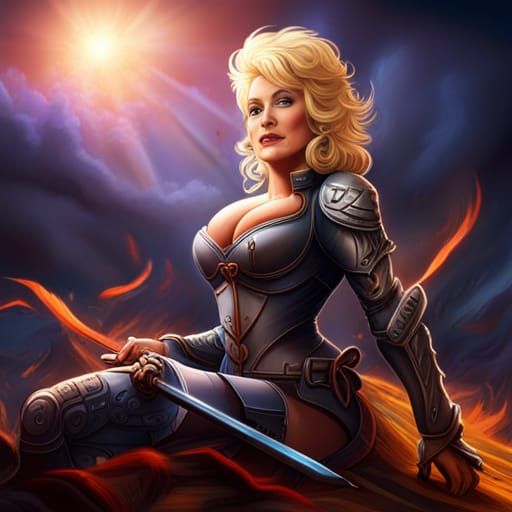 Dolly Parton as Knight in Dungeon Battle