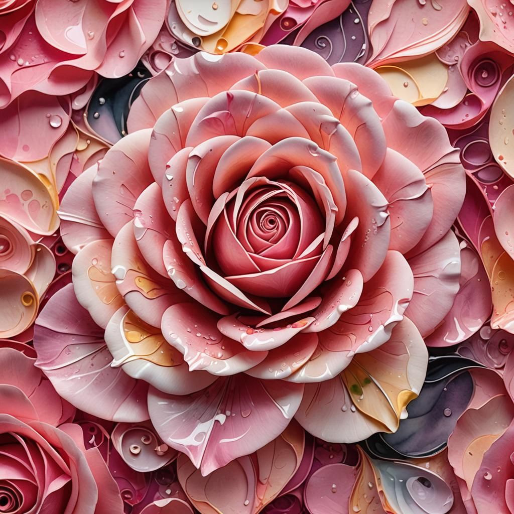 Pink Rose Petals in Abstract Watercolor