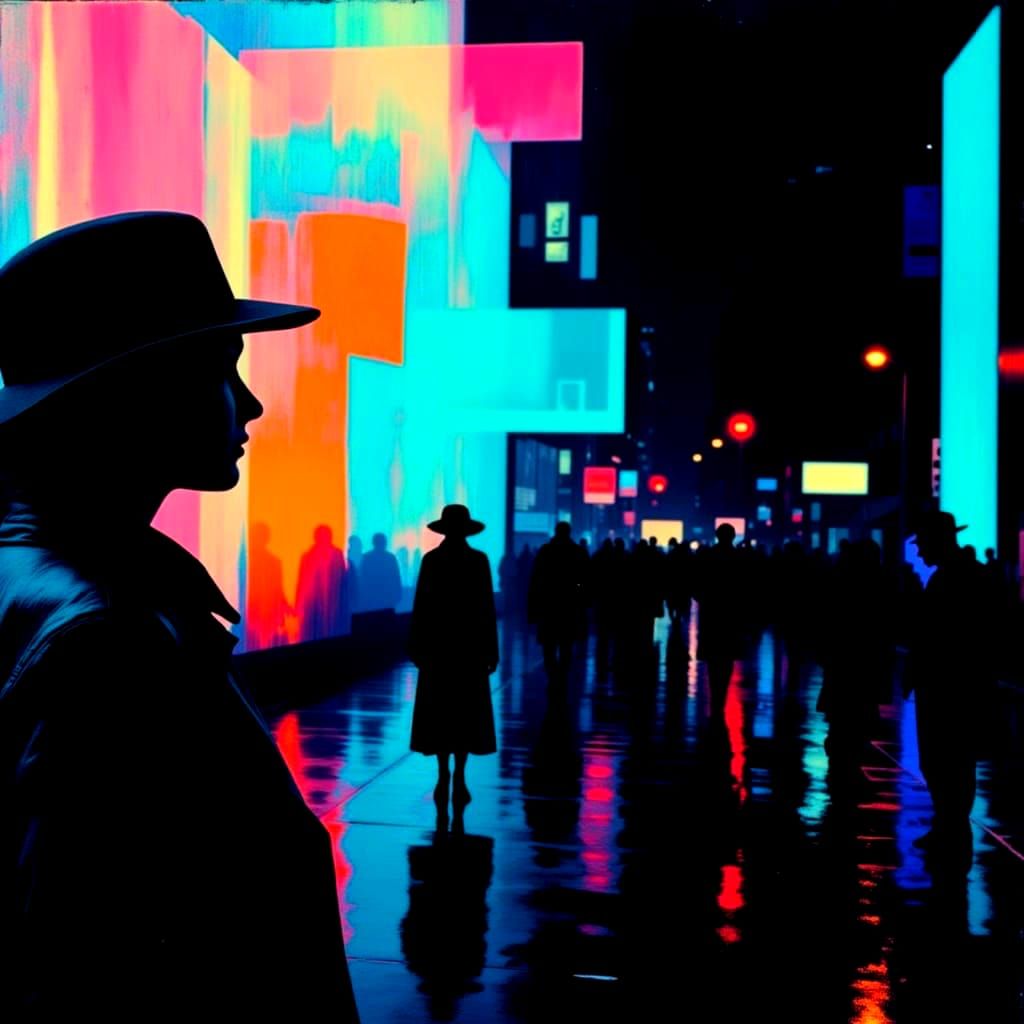 Synthwave Neon Nightlife in Glitch Art Style