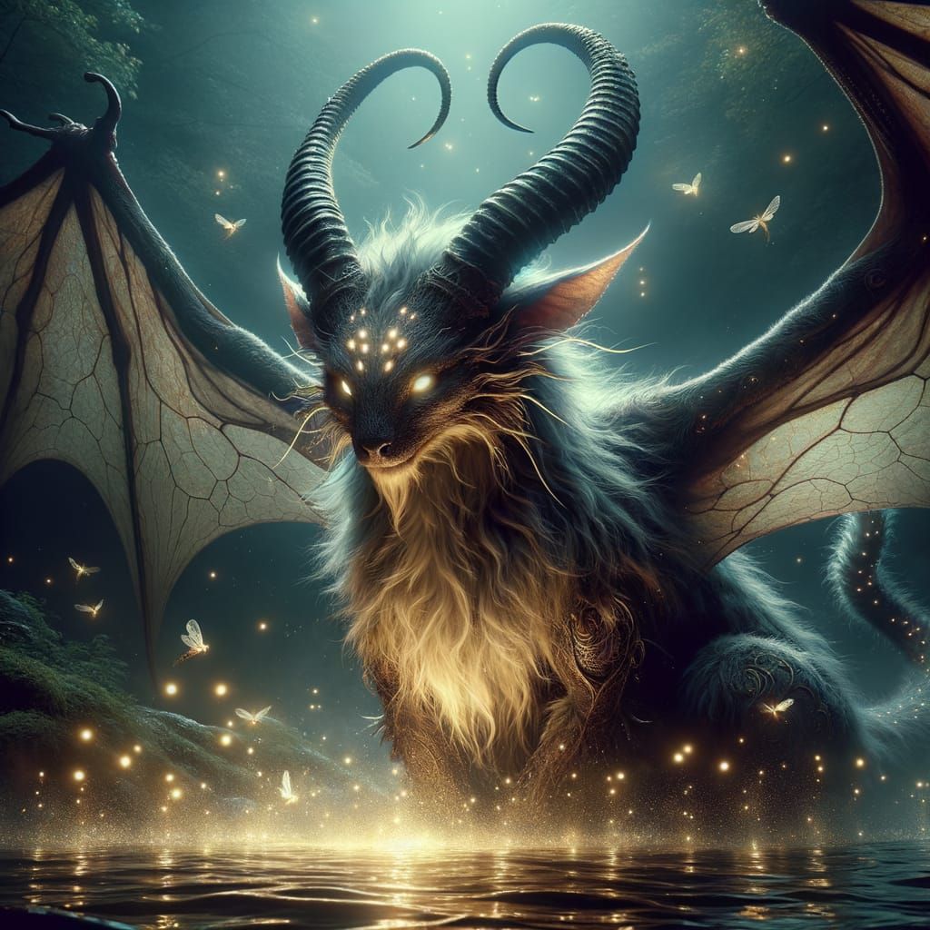 Mythical Creature in a Misty Pool: Digital Illustration