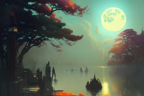 Vivid Moonscape in Gothic Cel-Shaded Style