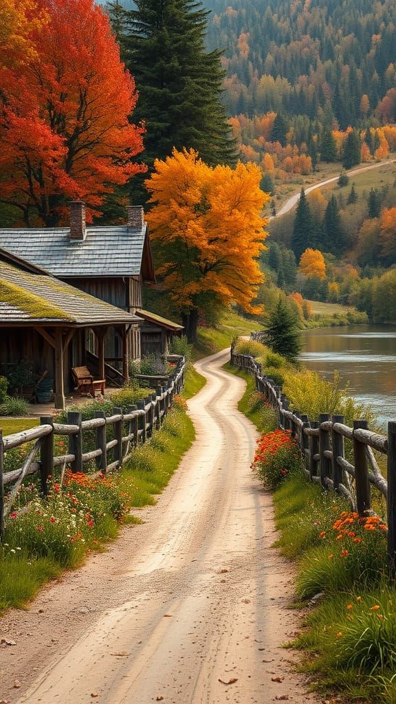 Surreal Autumn Village in Impressionist Style