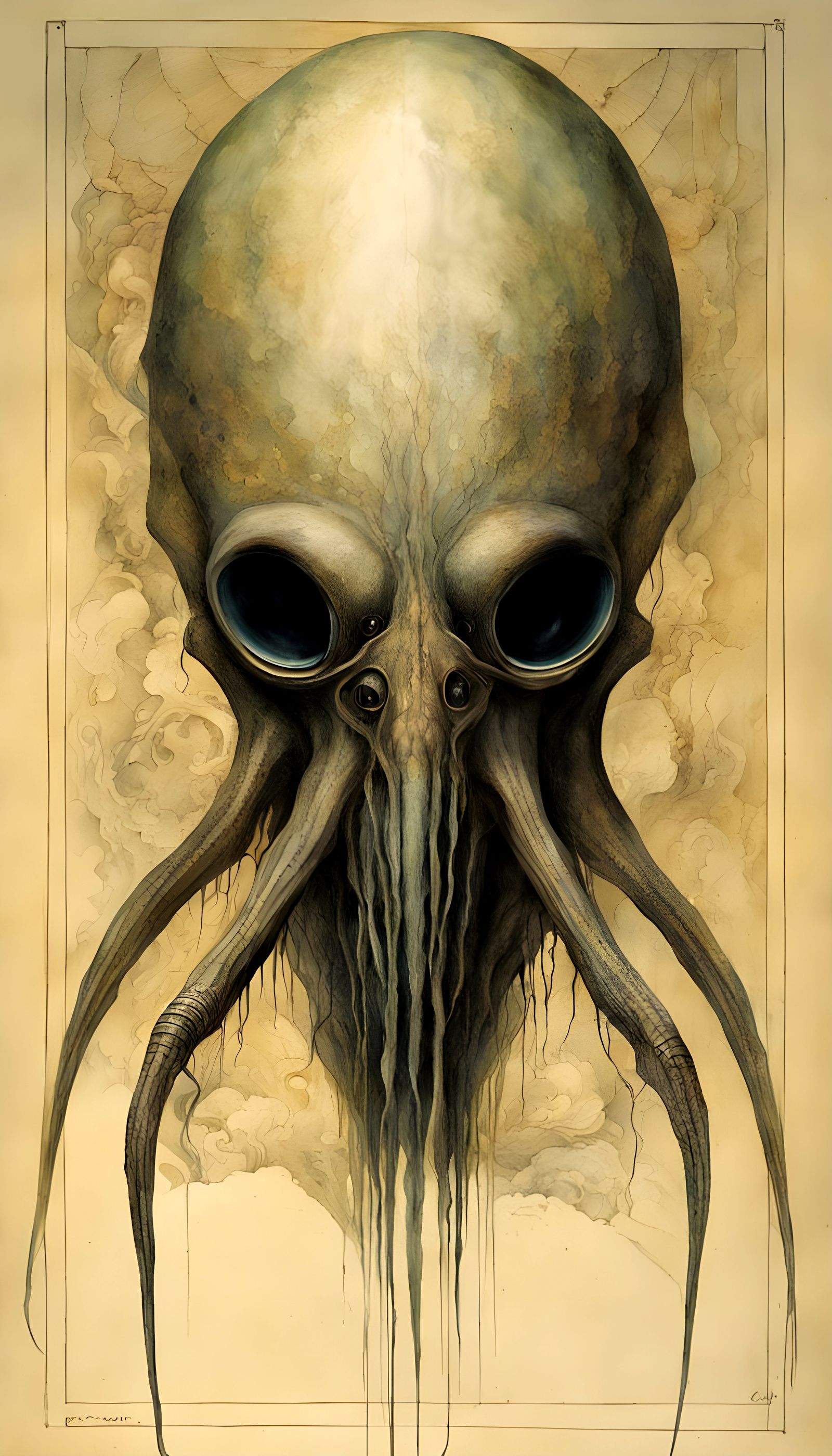 Cyberpunk-Styled Sea Monster with Broken Tentacles