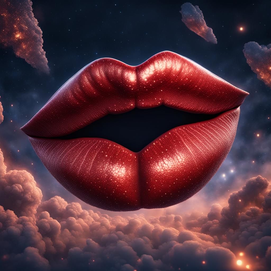 Floating Lips in Starlit Sky: Fantasy Art